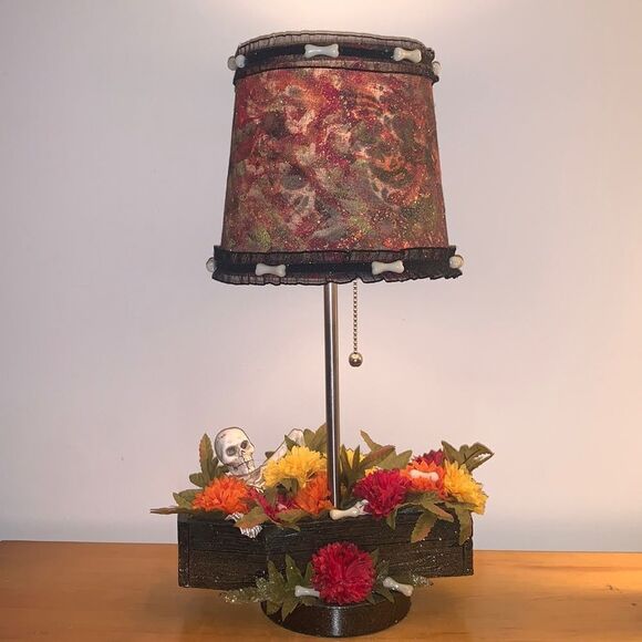 Handmade Fall Skeleton Lamp Autumn Halloween Coffin - Picture 1 of 10